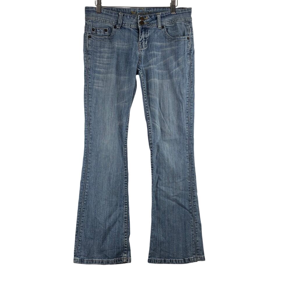Y2K Wet Seal Bootcut Jeans Juniors 5 Low Rise Double Button Fading Blue Cotton